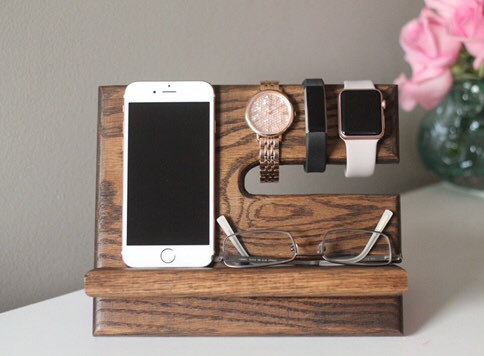 We're loving this wooden valet nightstand charging stand!