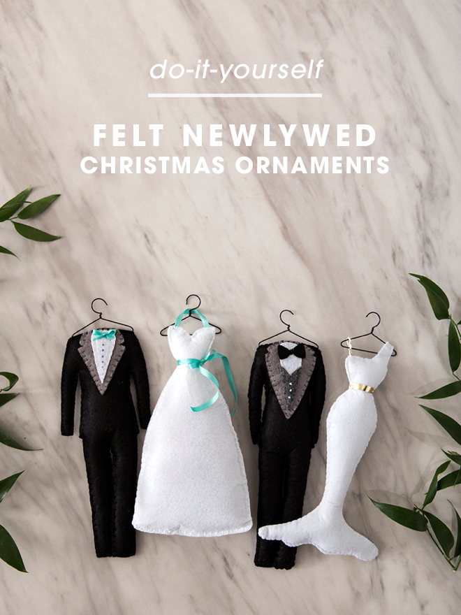 These handmade felt bride and groom Christmas ornaments are the cutest!