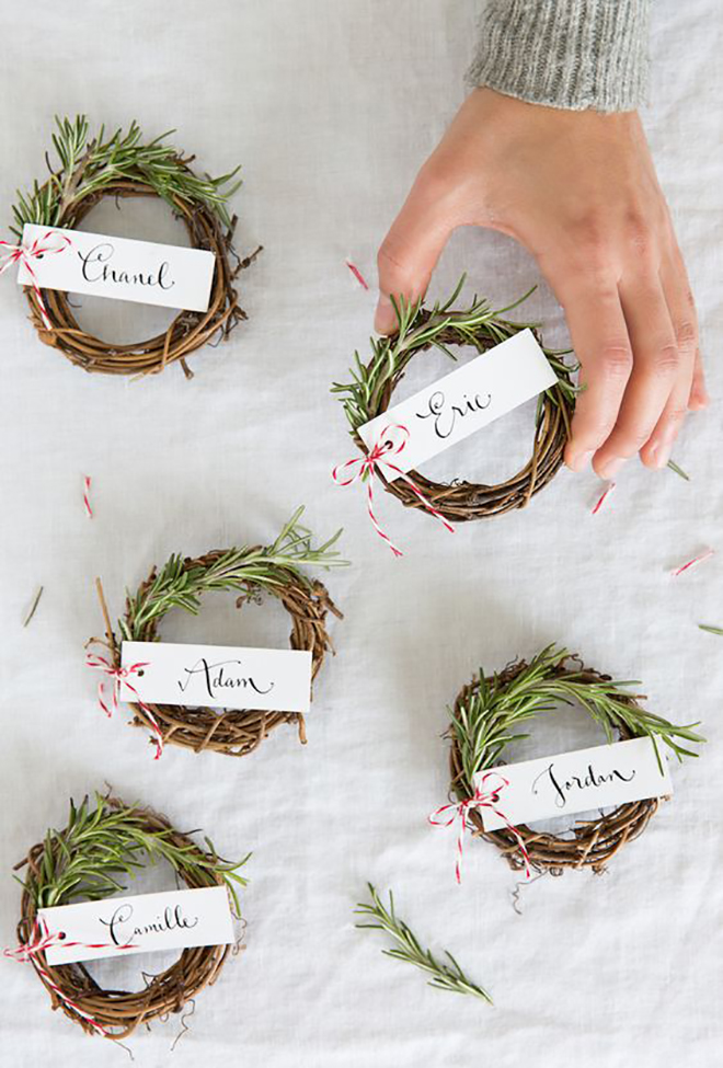 How about tiny darling wreath escort cards?