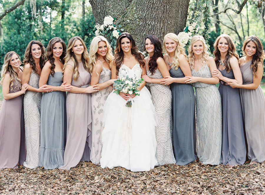 Mix and match bridesmaid dresses - I love this non-traditional idea.