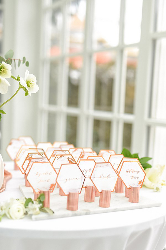 DIY place cards are a great way to incorporate the marble trend.