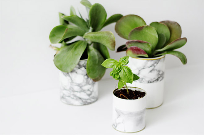 DIY marble planters make for a special modern touch.