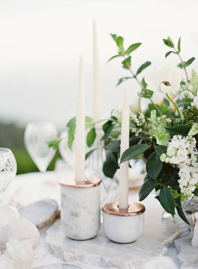 Marble table decor is a lovely touch.