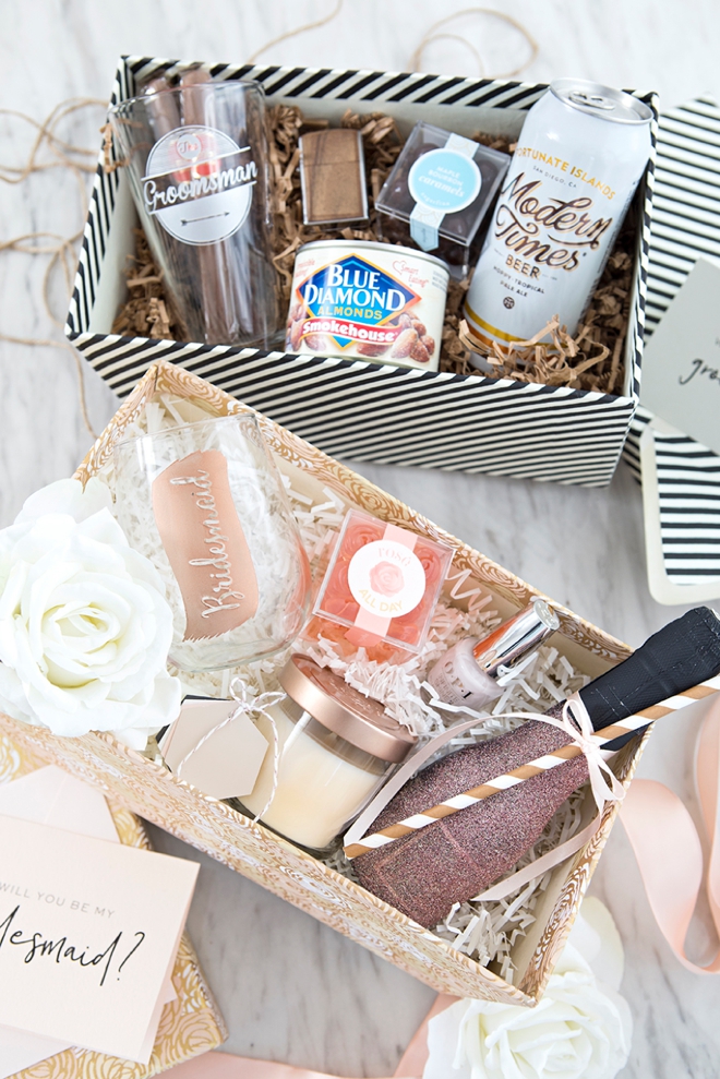 These DIY will you by my bridesmaid and groomsman gift boxes are SO cute!