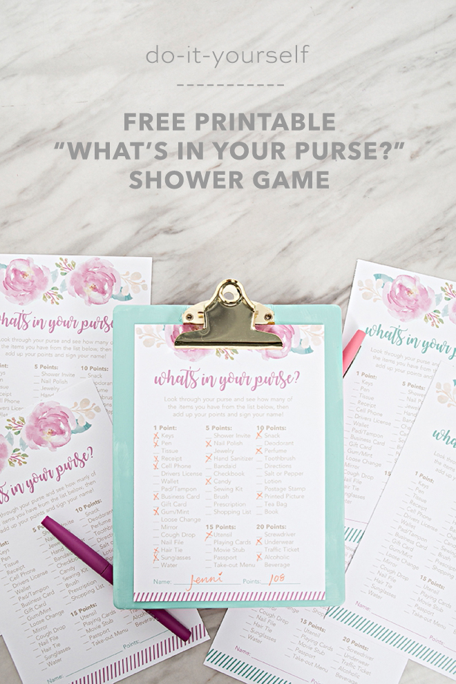 Bridal Shower Games Free Printables: What's In Your Purse Game