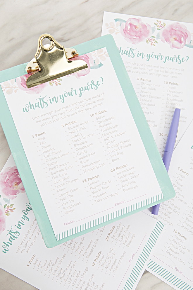 Dominique Bridal Shower Game – What's in your purse – Met Liefde Ontwerp