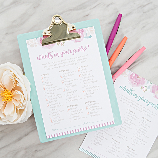 What's In Your Purse Bridal Shower Game Printable - Floral – Droo & Aya