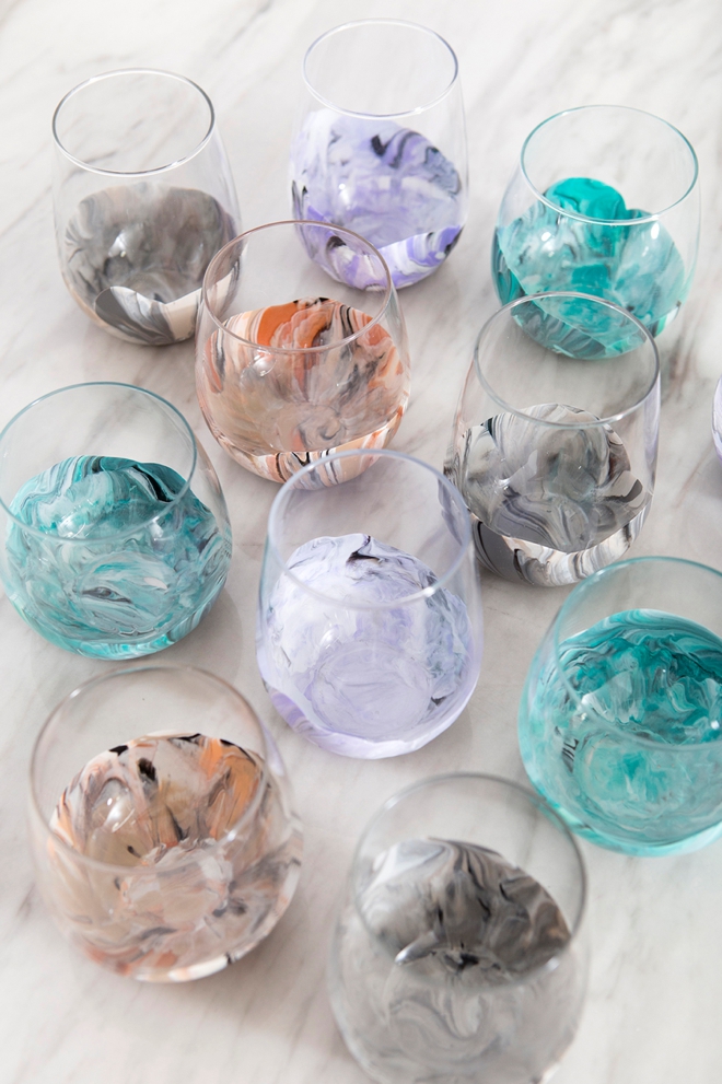 These marble wine glasses are super easy to paint!