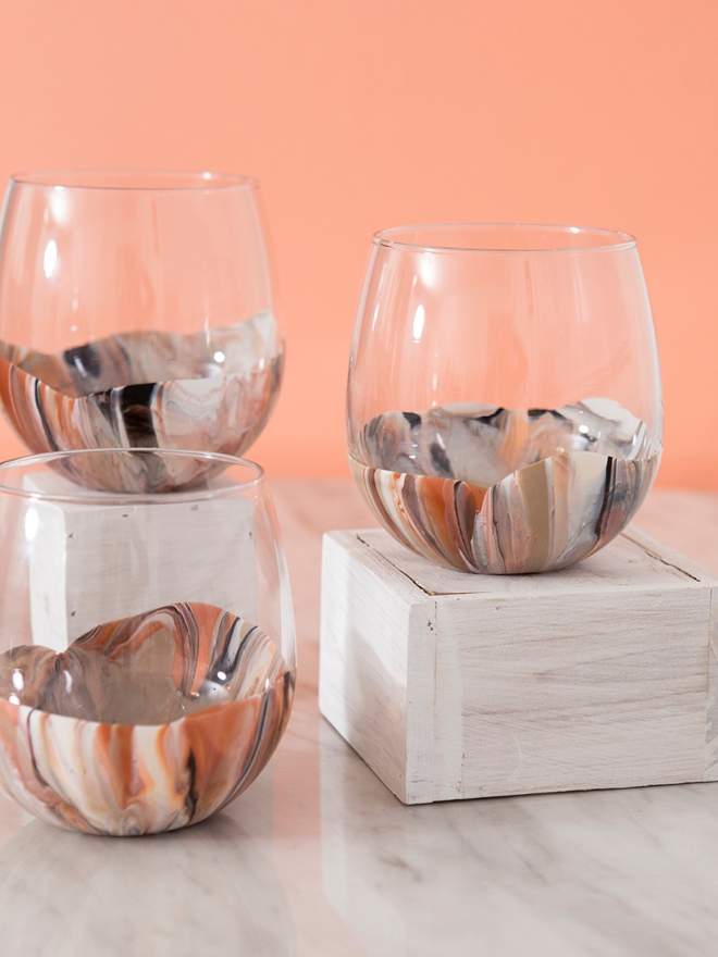 Marble paint your own wine glasses, it’s super easy!
