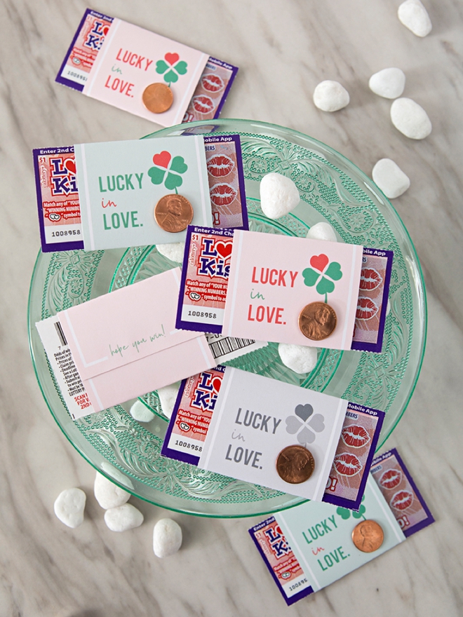 Free printable Lucky In Love labels for scratchers as wedding favors!