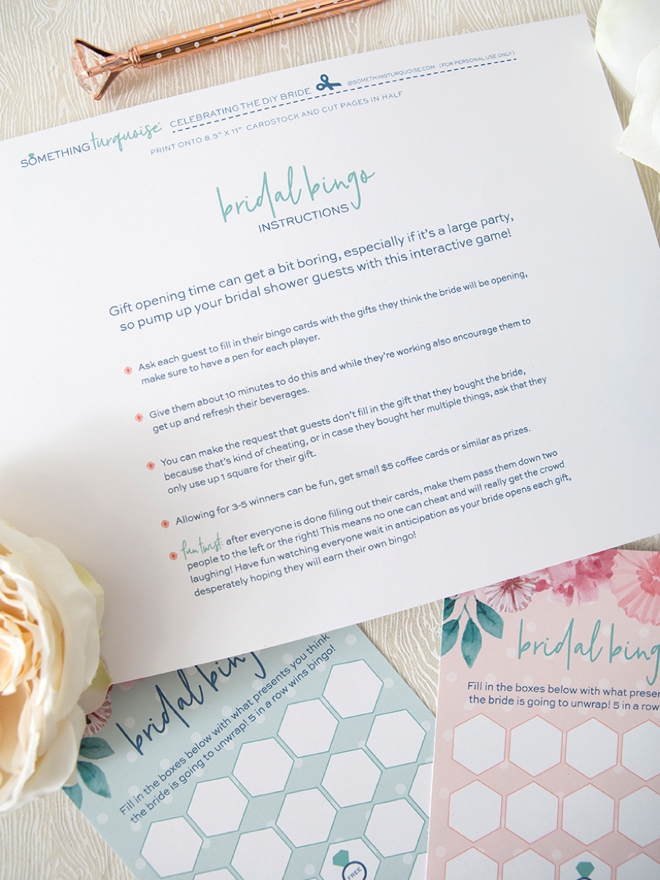 Print these adorable Bridal Bingo game cards for free!