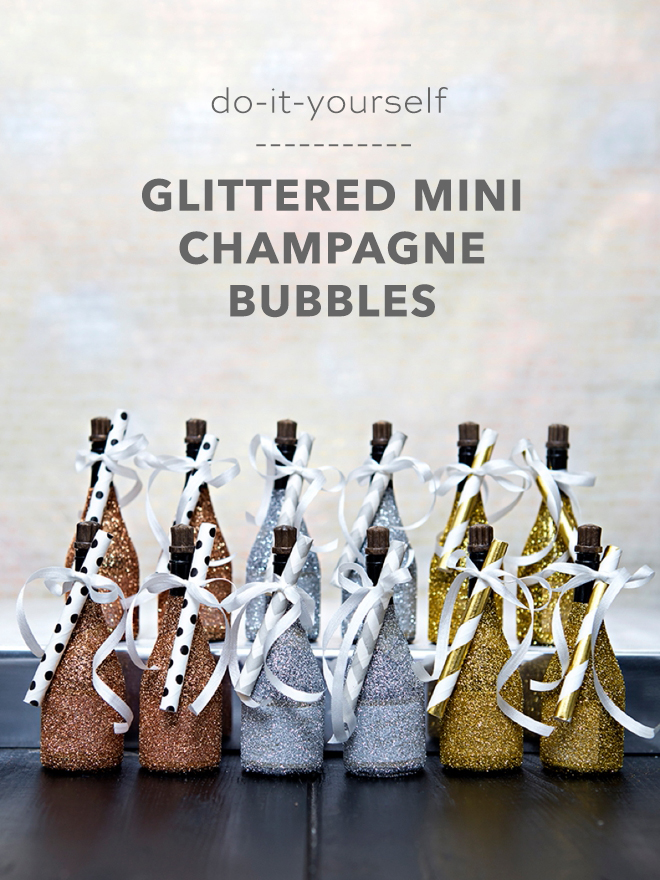 OMG, these DIY glittered mini champagne bubbles are the cutest!