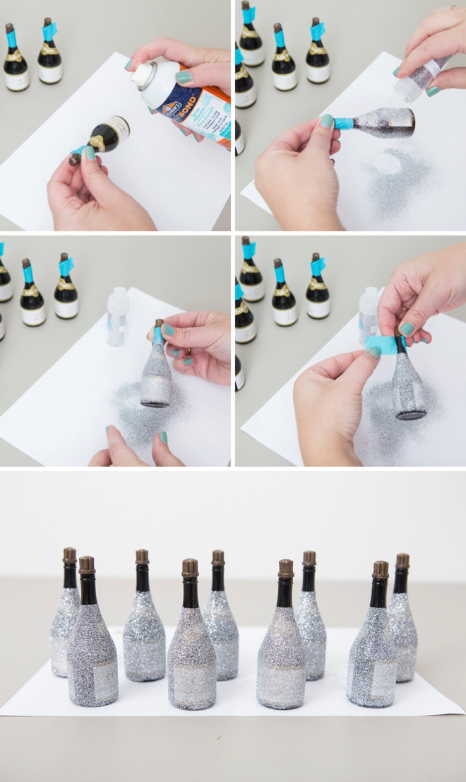 OMG, these DIY glittered mini champagne bubbles are the cutest!