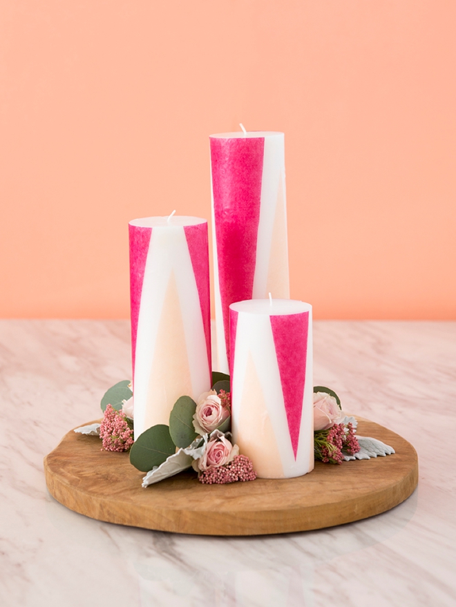 Learn how to add colored tissue paper to plain pillar candles!