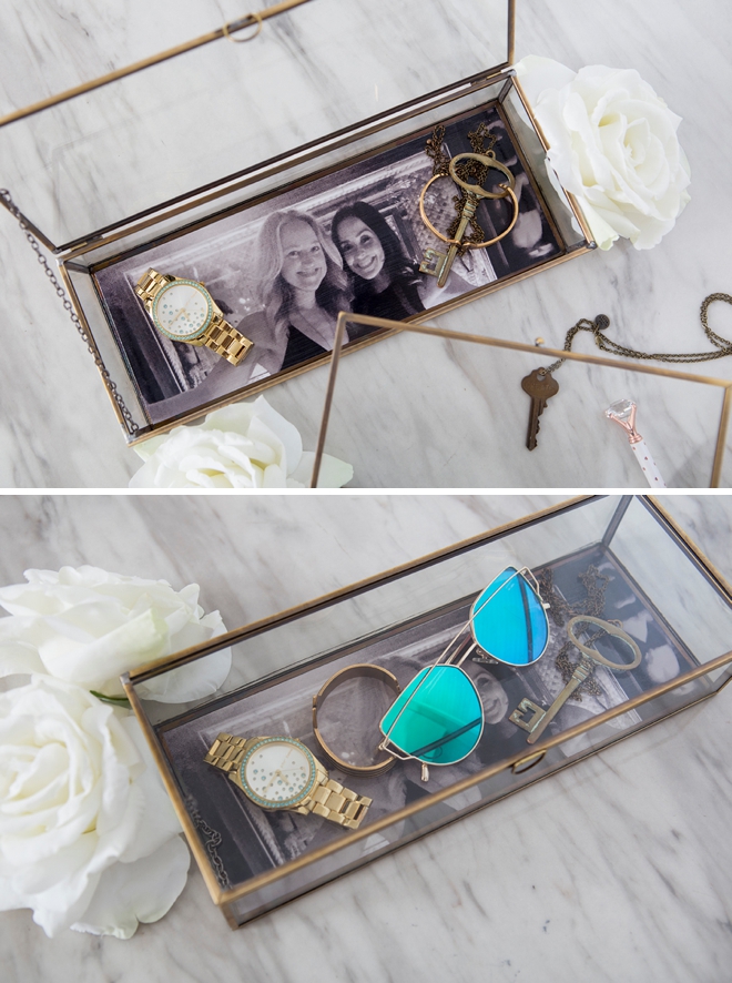 Print and glue your own photos into jewelry boxes as wedding gifts!