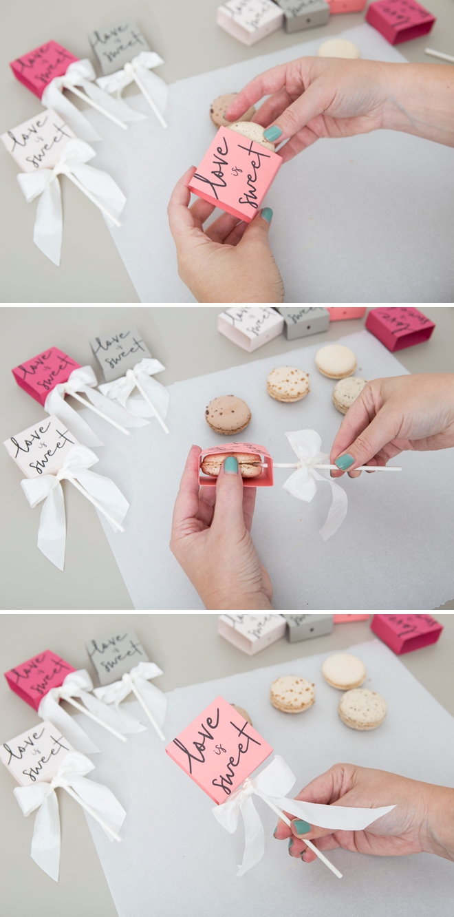 Make these free printable boxes for your macaron favors!