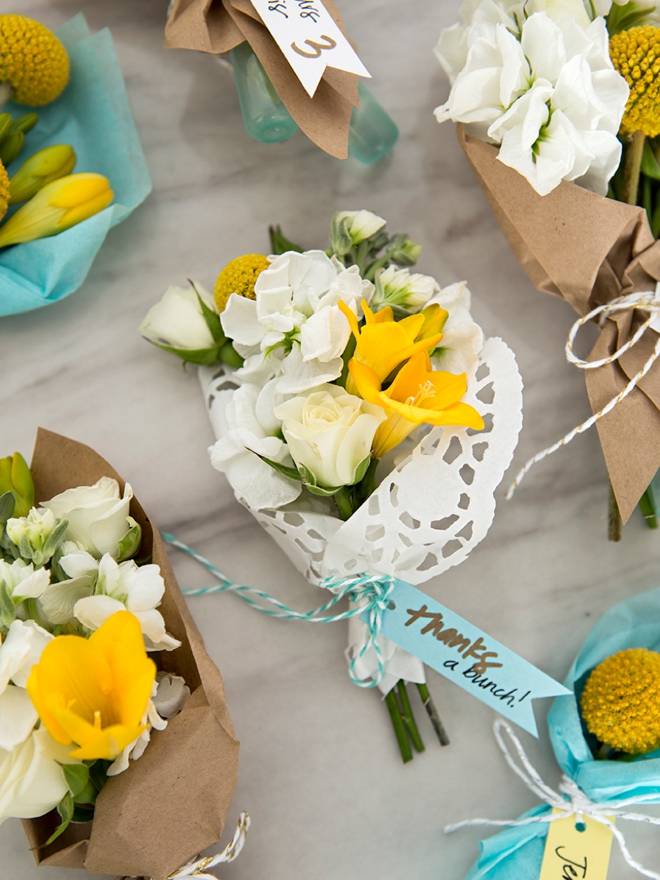 Make your own mini bouquets as seating cards or favors!