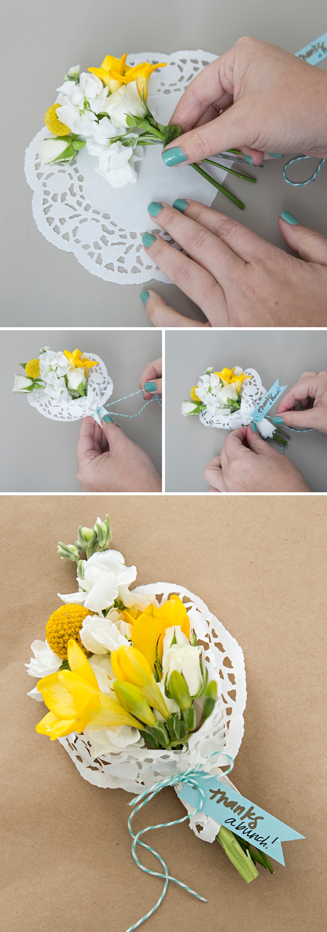 Make your own mini bouquets as seating cards or favors!