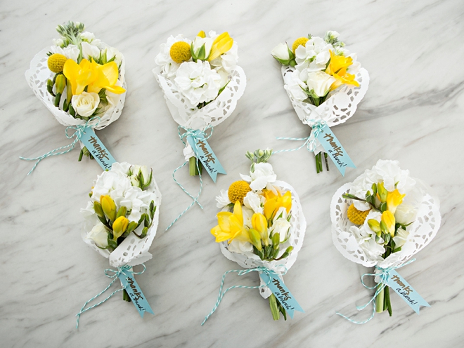 Make your own mini bouquets as seating cards or favors!