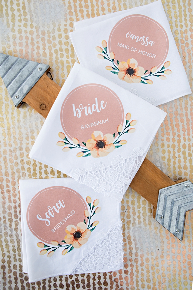 Edit our free designs to make your own bridal party handkerchiefs!