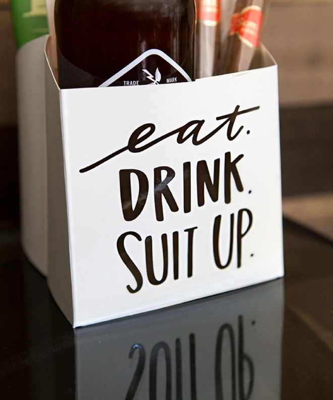 Eat, Drink, Suit Up Beer Caddy by Something Turquoise