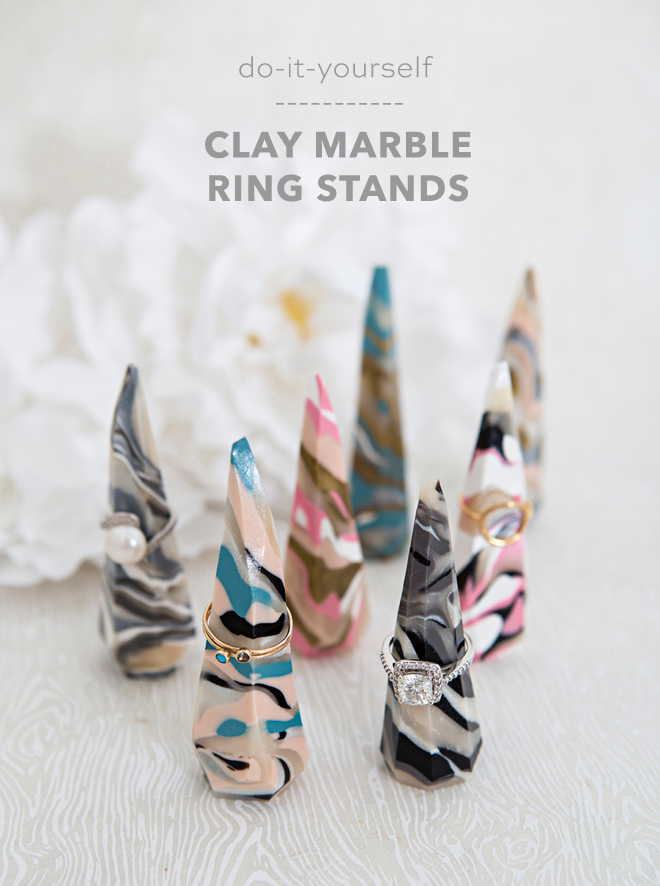 These DIY marble clay ring stands are adorable!