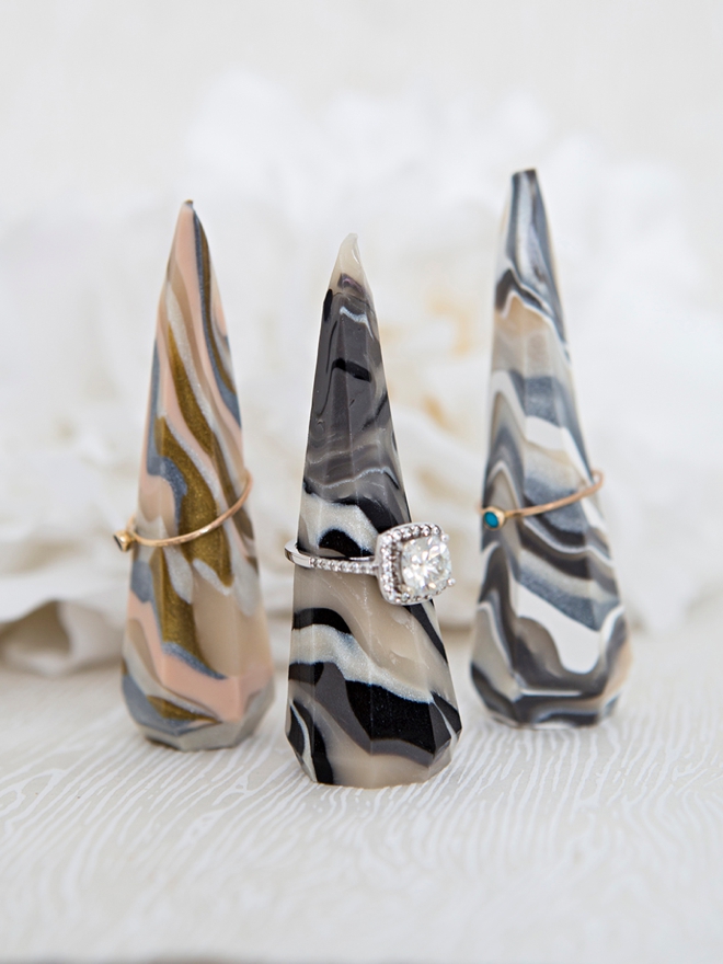 Learn how to make your own marbled ring stands out of clay!