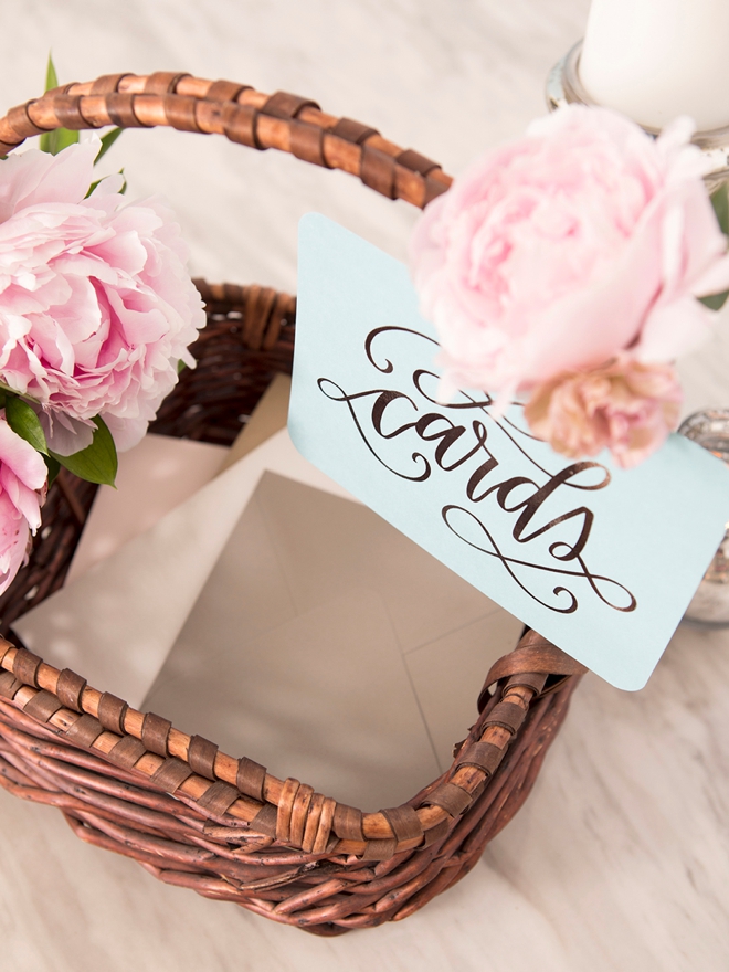 Grab our printable design to make your own wedding card basket!