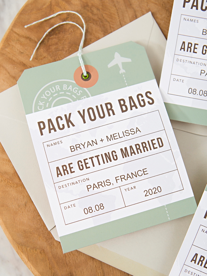 In love with these DIY Luggage Tag style Save the Dates!