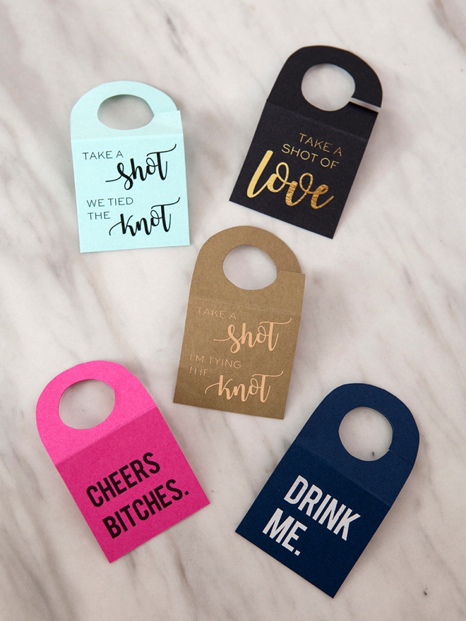 OMG, these DIY mini alcohol bottle tags are so freaking cute!