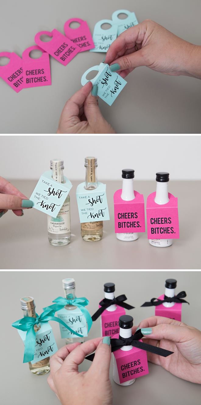 OMG, these DIY mini alcohol bottle tags are so freaking cute!