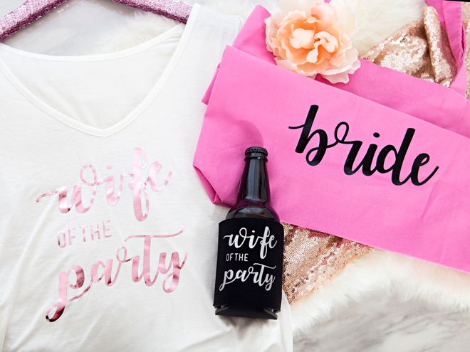 These DIY Bachelorette shirts, tote bags, and beer koozies are SO cute!