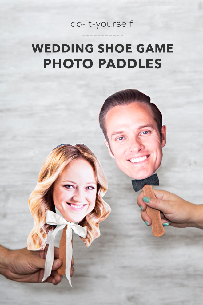 These DIY wedding shoe game photo paddles are the cutest!