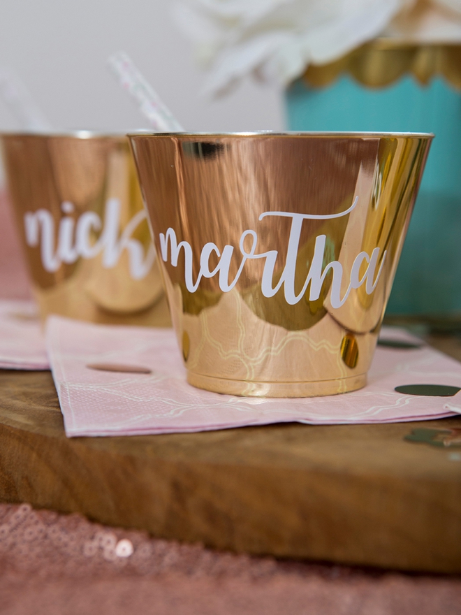 Use the new Cricut premium vinyl to personalize any cups!