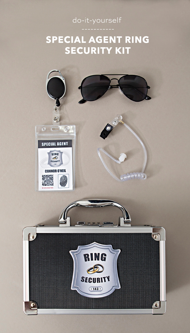 Make your own special agent style ring security kit for your ring bearer!