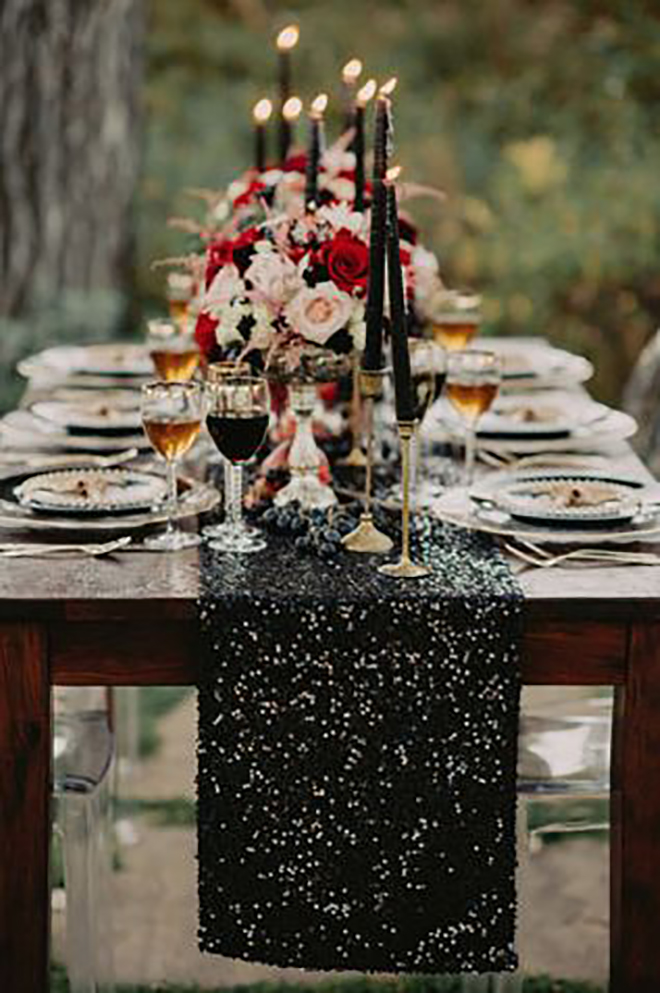 Add a black table runner to bring in the celestial hue. 