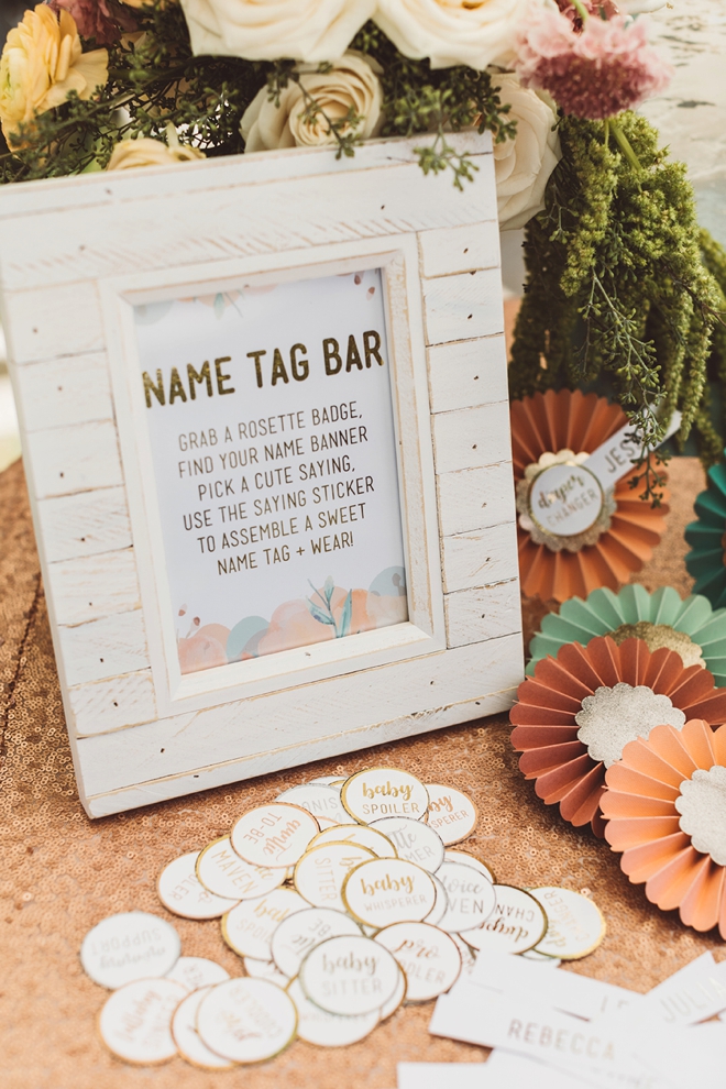 DIY Rosette Name Tag Bar for a baby shower