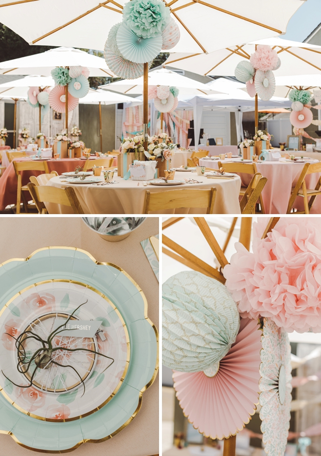 Check out this gorgeous, handmade mint and blush baby shower!