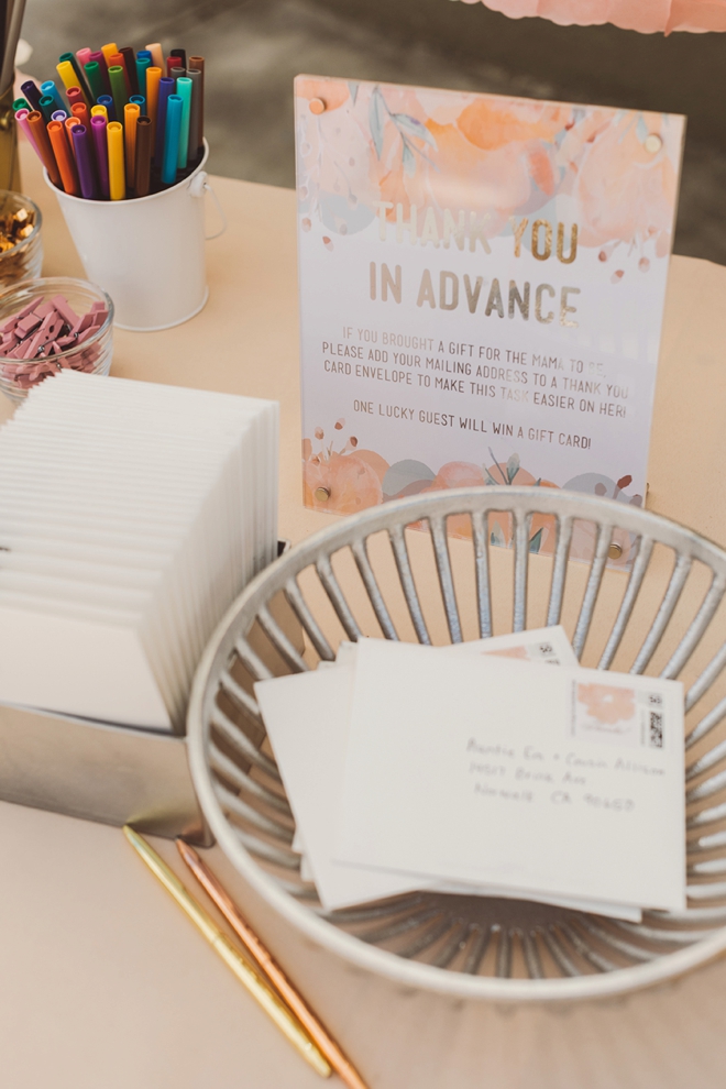 Fill out addresses on thank you cards for the mama-to-be!