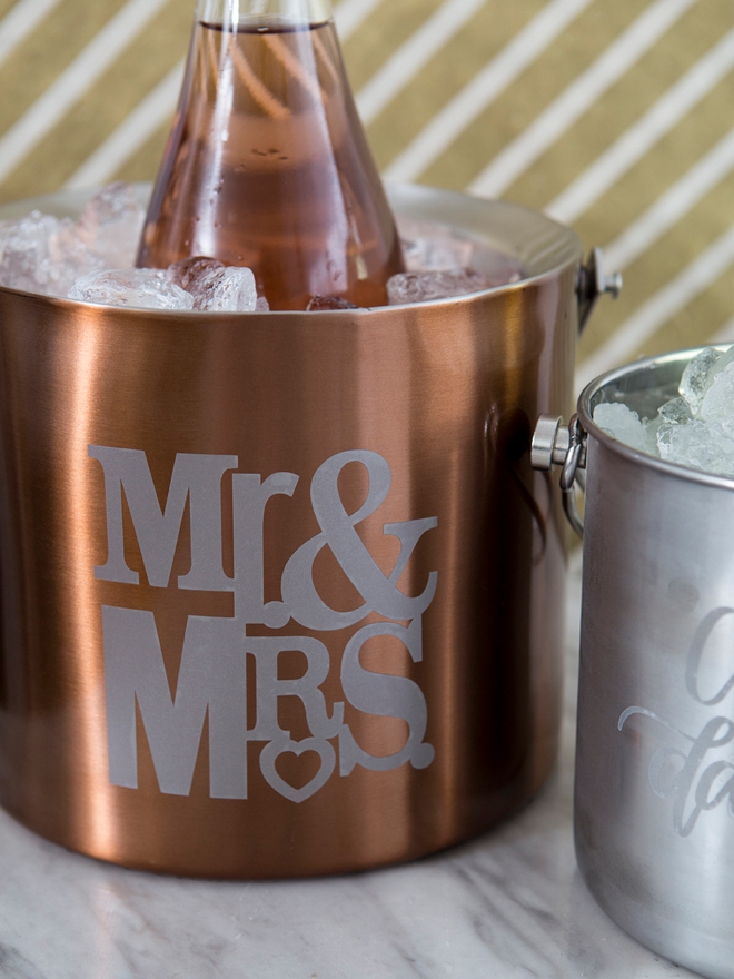 Use your Cricut to easily personalize these champagne buckets!