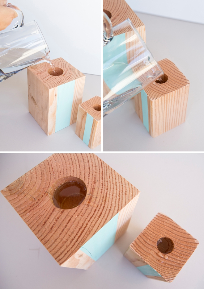 Learn how to make your own wood block vase centerpieces!