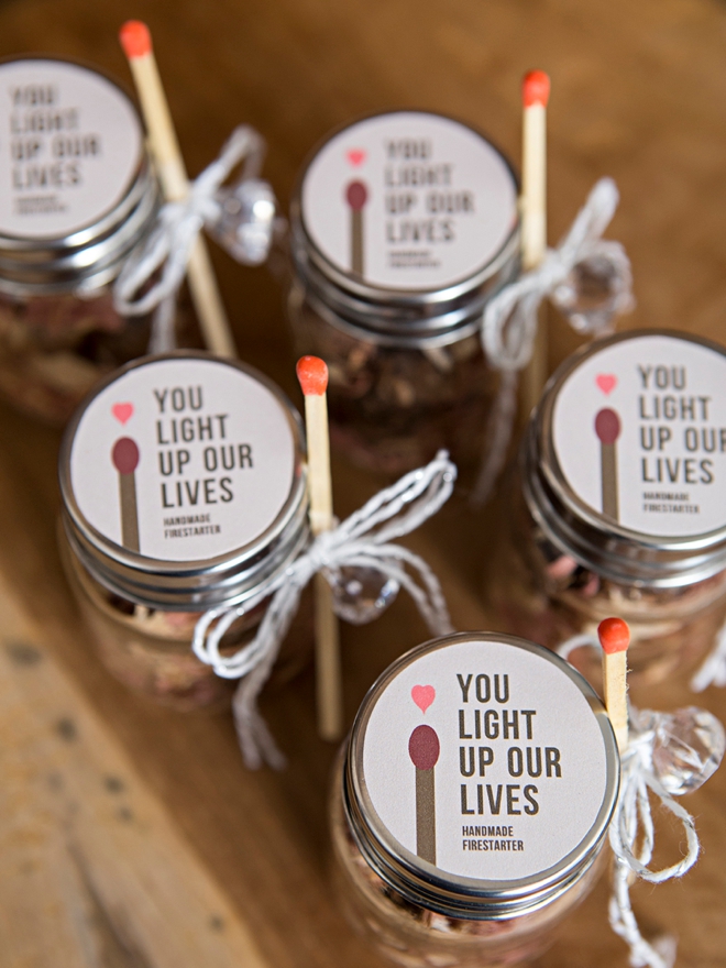 Make your own fire starter wedding favors!