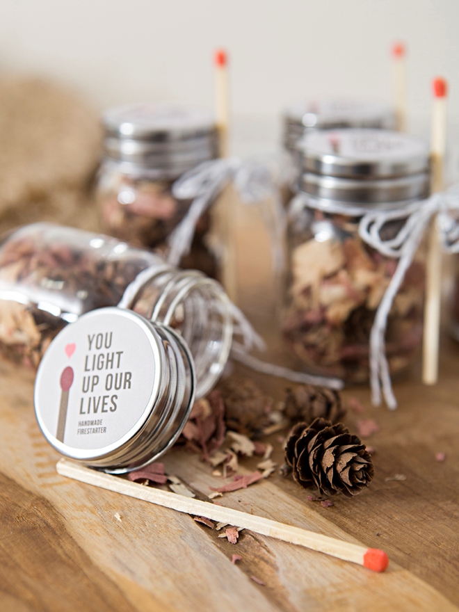 Make your own fire starter wedding favors!