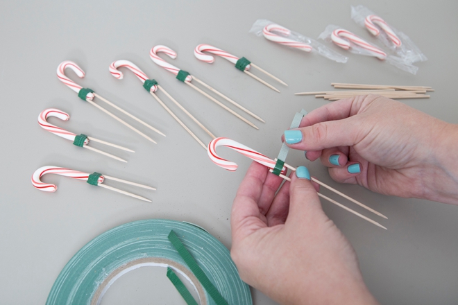 How to tape candy canes to use in flower arrangements!