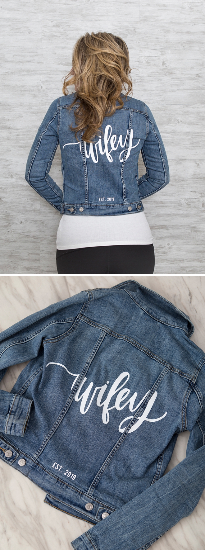 Use your Cricut to personalize these gorgeous wedding jean jackets!