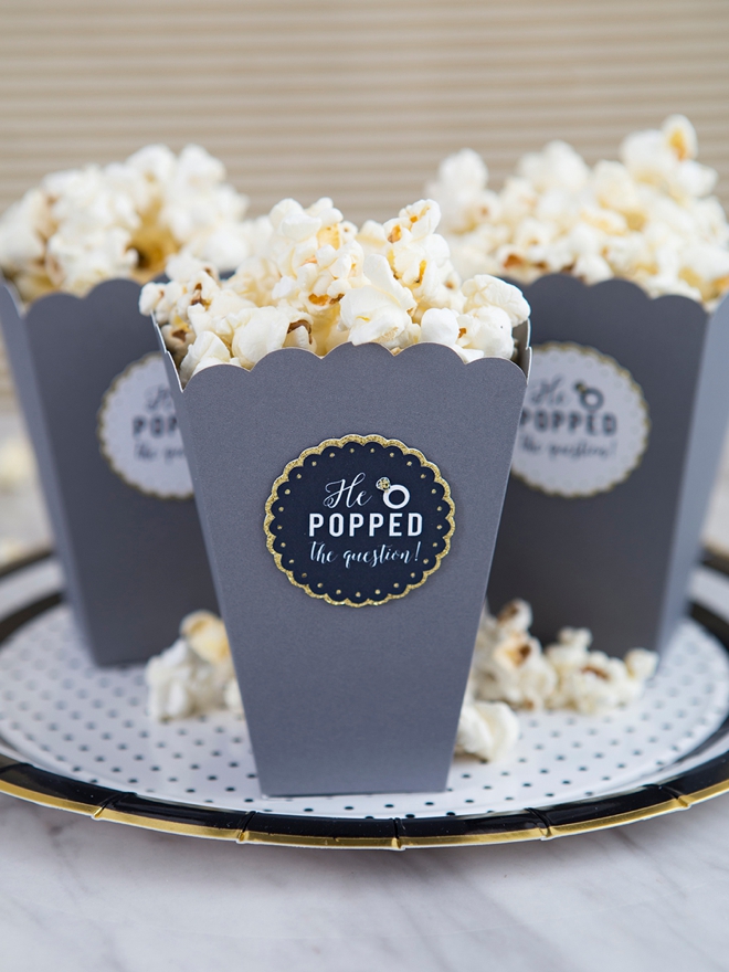 Make your own popcorn engagement party favors with Cricut!