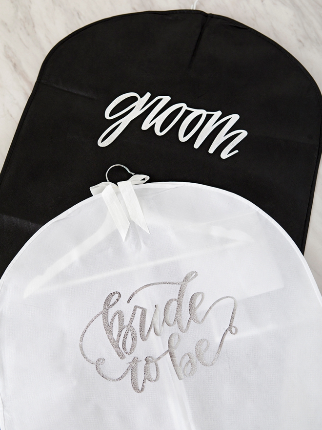 Personalized garment bags for the Bride and Groom!