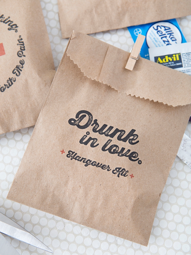 Printable Drunk in Love hangover kit bags!