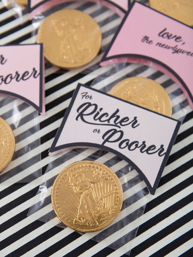 Learn how to make these darling richer or poorer chocolate coin favors, so cute!