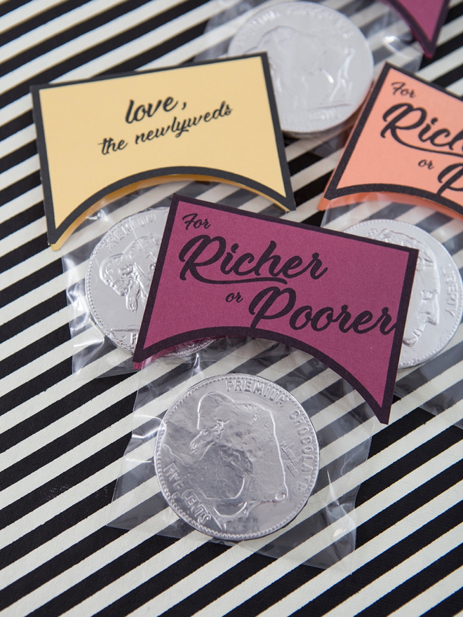 Learn how to make these darling richer or poorer chocolate coin favors, so cute!